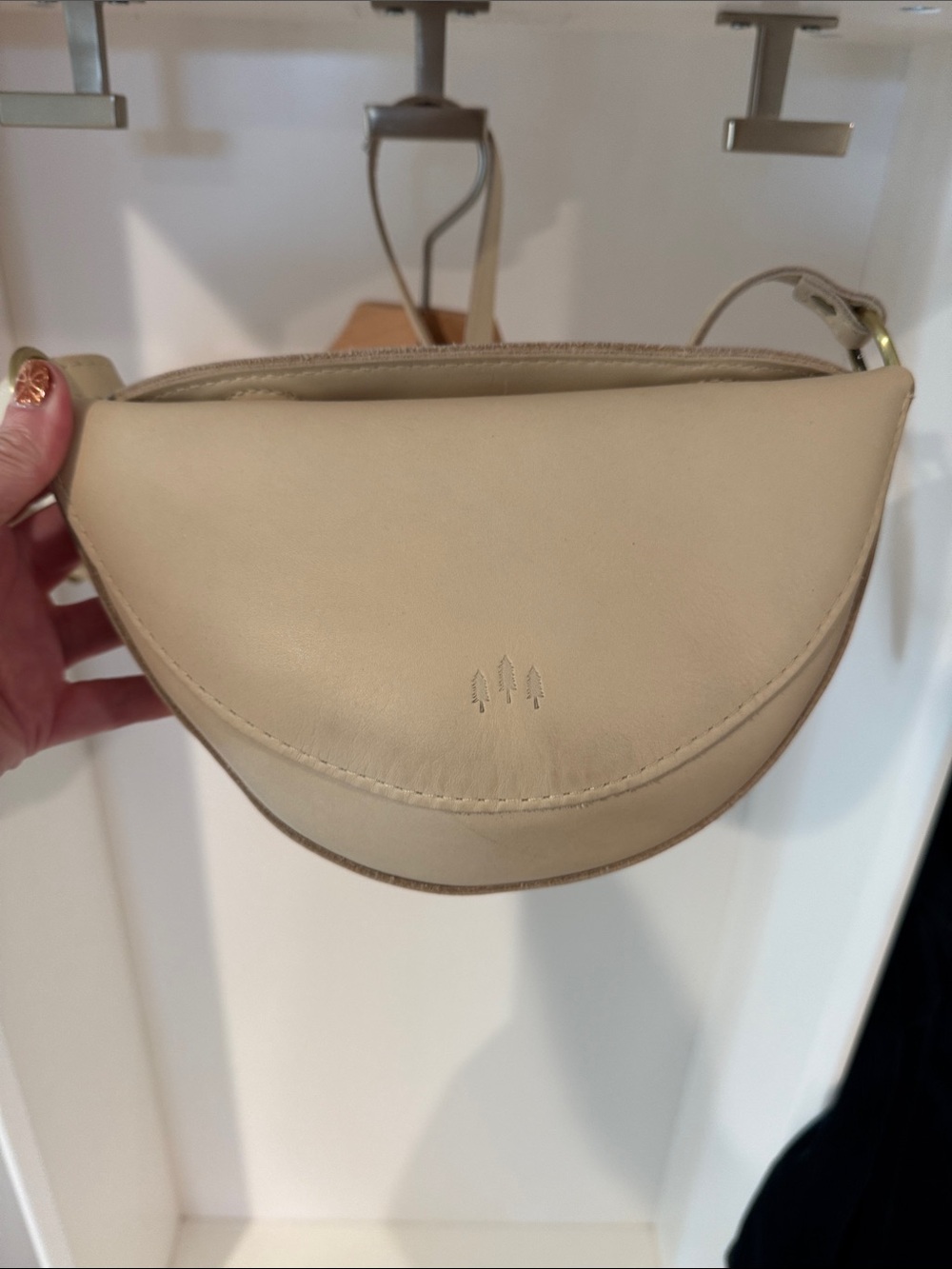 Portland Leather Cream Half-Moon Crossbody Bag